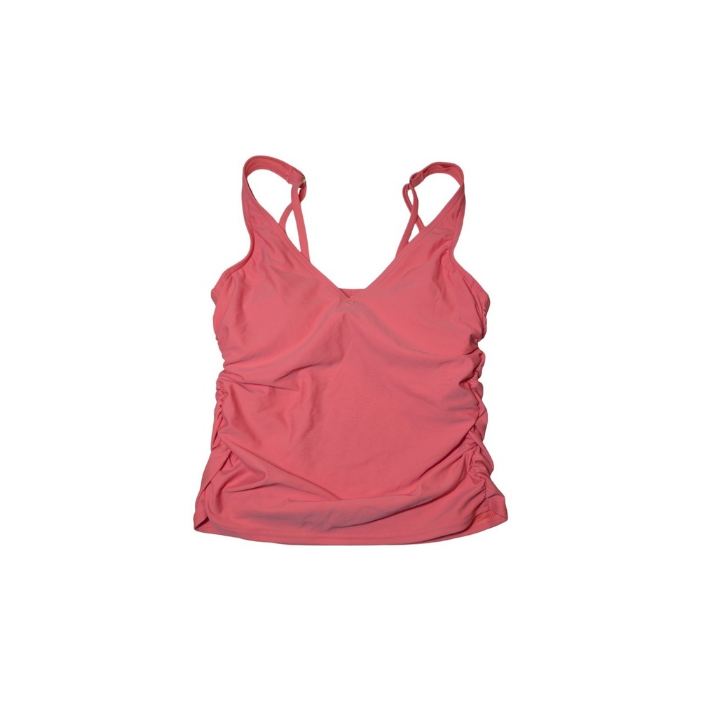 ⭐D2 Lands' End Women's V Neck Shirred Tankini Swim Top - Coral Pink - Size 8